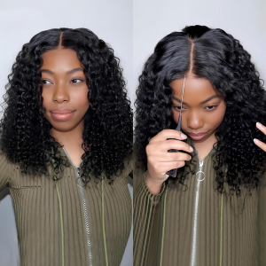Wear and Go Glueless Wigs Human Hair Pre Plucked Deep Wave Bob Wig Human Hair Lace Front Wigs for Women Upgraded No Glue Pre Cut 6X4 Lace Closure Glueless Wigs for Black Women Human Hair 12 Inch