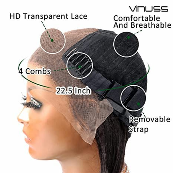 13X6 HD Transparent Lace Front Wigs Human Hair Wigs for Black Women, Glueless Human Hair Lace Front Wigs Pre Plucked Bleached Knots Straight 150% Density Brazilian Hair, Long Black Wigs 16Inch - Image 5