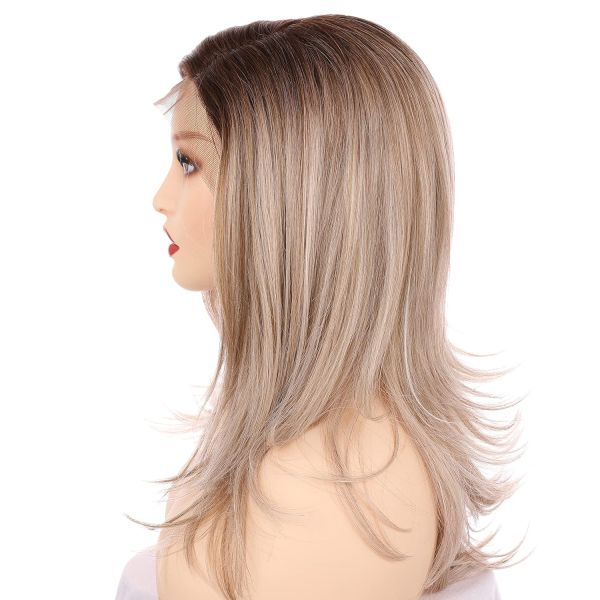 18 Inch Premium High-Temperature Synthetic Hair 130% Density Straight Lace Front Side Part Long Wigs (Light Ash Blonde Evenly Blended with Cool Platinum Blonde and Dark Roots-Rl19/23Ss) - Image 3