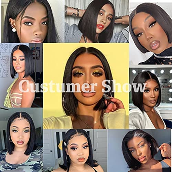 Short Straight Bob Wig Human Hair 4X4 Transparent Lace Front Closure Wig for Black Women Middle Part Pre Plucked Hairline 150% Density Natural Black Color (13X4X1-Water-10 Inch) - Image 6