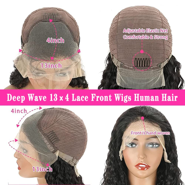 13X4 Deep Wave Lace Front Wigs Human Hair Wigs for Black Women Lace Front Glueless Wigs Human Hair Pre Plucked with Baby Hair Deep Curly Lace Frontal Wigs Human Hair 180% Density 22 Inch - Image 5