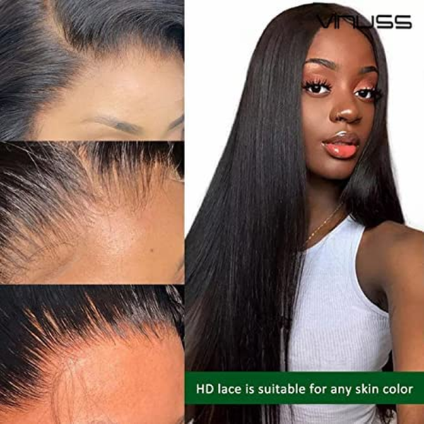 13X6 HD Transparent Lace Front Wigs Human Hair Wigs for Black Women, Glueless Human Hair Lace Front Wigs Pre Plucked Bleached Knots Straight 150% Density Brazilian Hair, Long Black Wigs 16Inch - Image 2