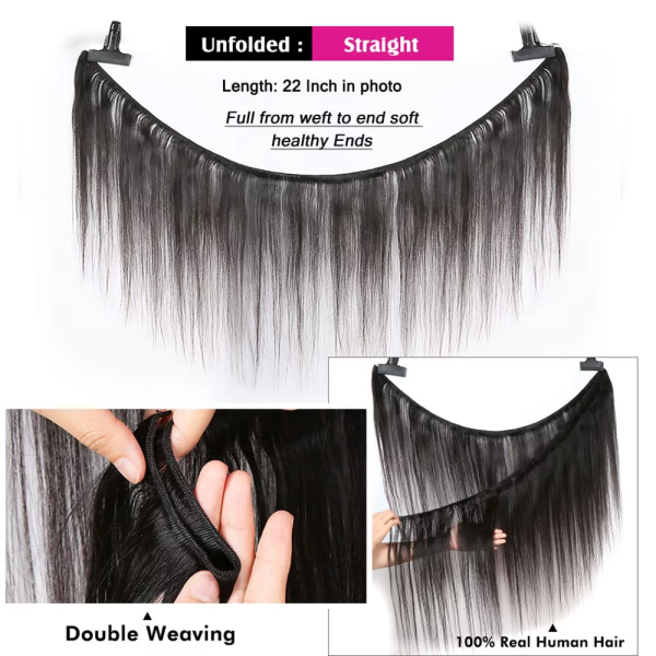 Bundles with Closure Brazilian Straight 3 Bundles with Closure Virgin 100% Unprocessed Human Hair Extensions 4X4 Free Part Lace Closure Natural Color (16 18 20+14) - Image 8