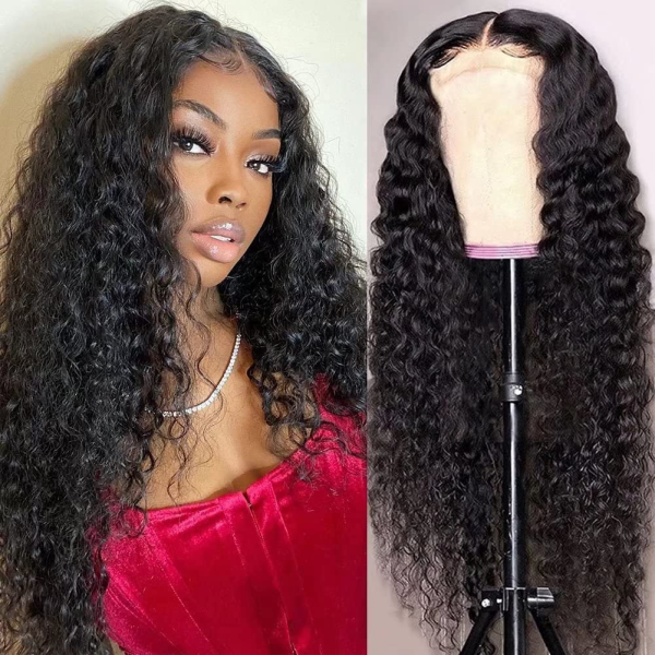 13X4 Transparent Lace Front Wigs Human Hair 150% Density Brazilian Water Wave HD Lace Front Glueless Wigs Virgin Huamn Hair for Black Women Natural Color Pre Plucked with Baby Hair 24Inch