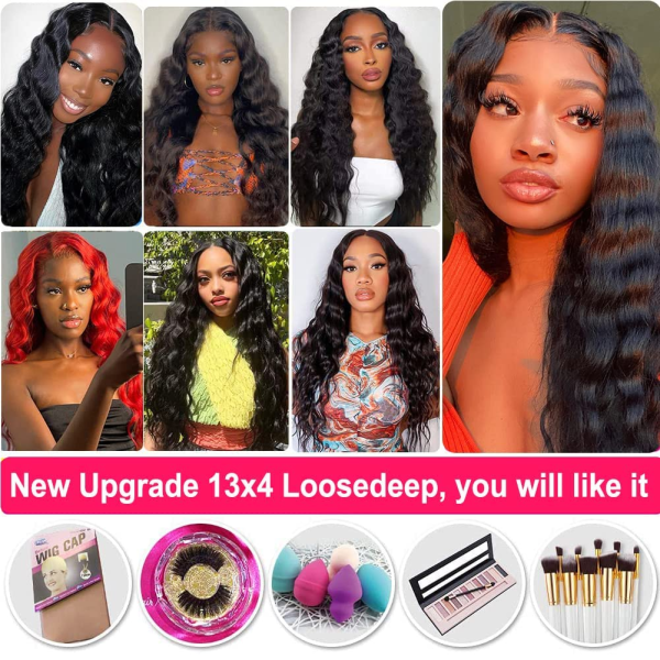 13X4 Loose Deep Wave Curly Lace Front Wigs Human Hair Pre Plucked with Baby Hair 180% Density Curly Lace Front Wig 10A Wigs for Black Women Glueless Wig 24Inch, Natural Color - Image 6