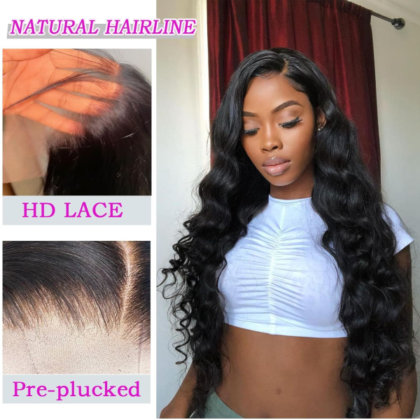 Body Wave Lace Front Wigs Human Hair Pre Plucked 180% Density 13X4 HD Transparent Human Hair Lace Front Wigs for Black Women Glueless 28 Inch Brazilian Virgin Natural Black Wigs with Baby Hair - Image 2