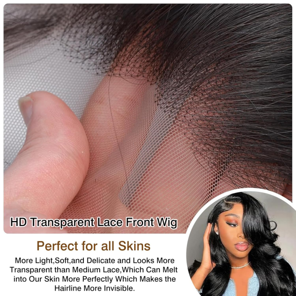13X4 Lace Front Wigs Human Hair 28 Inch 180% Density Body Wave Pre Plucked HD Transparent Lace Frontal Wigs Baby Hair - Image 3