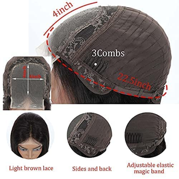 Short Straight Bob Wig Human Hair 4X4 Transparent Lace Front Closure Wig for Black Women Middle Part Pre Plucked Hairline 150% Density Natural Black Color (13X4X1-Water-10 Inch) - Image 5