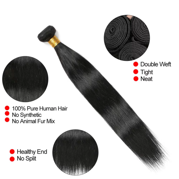 Bundles with Closure Brazilian Straight 3 Bundles with Closure Virgin 100% Unprocessed Human Hair Extensions 4X4 Free Part Lace Closure Natural Color (16 18 20+14) - Image 7