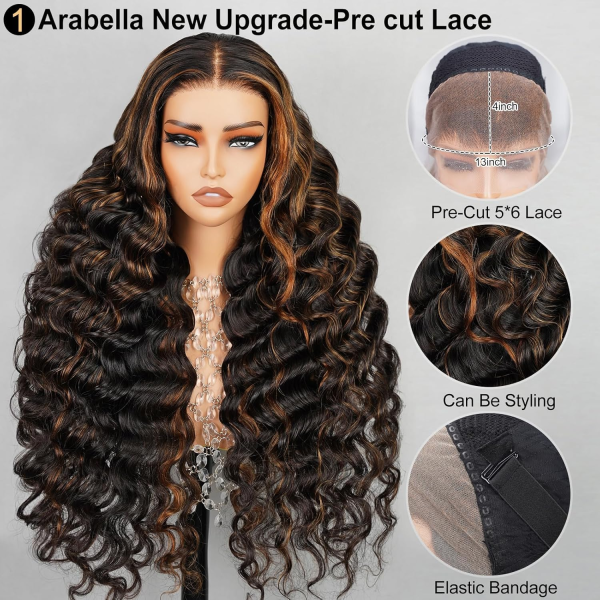 13X4 Loose Curly Wave Wig 1B/30 Ready to Go Glueless Wigs Human Hair Highlight Lace Front Wig Human Hair Pre Plucked Cut Lace 210% Density Pre Bleached (24Inch, 13X4 Loose Wave) - Image 5