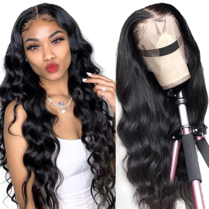 Lace Front Wigs Human Hair Body Wave 13X4 HD Lace Frontal Wig Pre Plucked with Baby Hair Gluless Wigs Human Hair for Black Women 180% Denisty Natural Color (18Inch)