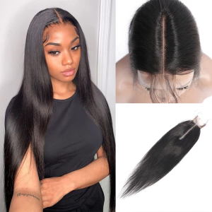Brazilian 2X6 HD Lace Closure Human Hair Transparent Lace Closure with Baby Hair Straight 100% Human Hair Kim K Middle Part Closure Natural Black Color (Straight, 10Inch)