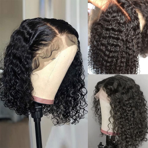 Transparent Lace Bob Wig Human Hair for Black Women Curly 13X4X1 T Lace Front Wigs Human Hair Short Bob Wigs Pre Plucked with Baby Hair Brazilian Virgin Hair Wigs (12 Inch, T Part Lace Wig)