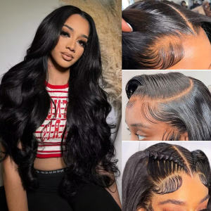 Brazilian Body Wave Lace Front Wigs Human Hair 150% Density Unprocessed Virgin Human Hair Wigs for Black Women Pre Plucked Natural Black (24Inch)