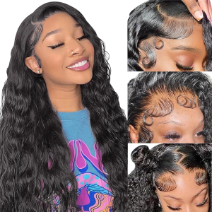 Lace Front Wigs Synthetic Glueless Wigs Pre Plucked 13X6 HD Lace Frontal Wigs Loose Curly Natural Hairline with Baby Hair for Women 14 Inch