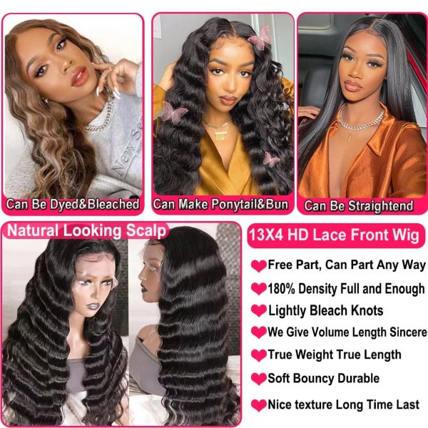 13X4 Loose Deep Wave Curly Lace Front Wigs Human Hair Pre Plucked with Baby Hair 180% Density Curly Lace Front Wig 10A Wigs for Black Women Glueless Wig 24Inch, Natural Color - Image 3