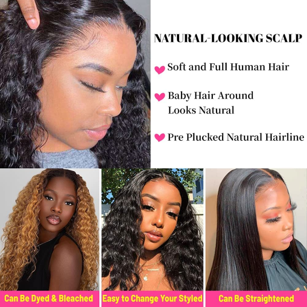 13X4 Deep Wave Lace Front Wigs Human Hair Wigs for Black Women Lace Front Glueless Wigs Human Hair Pre Plucked with Baby Hair Deep Curly Lace Frontal Wigs Human Hair 180% Density 22 Inch - Image 3