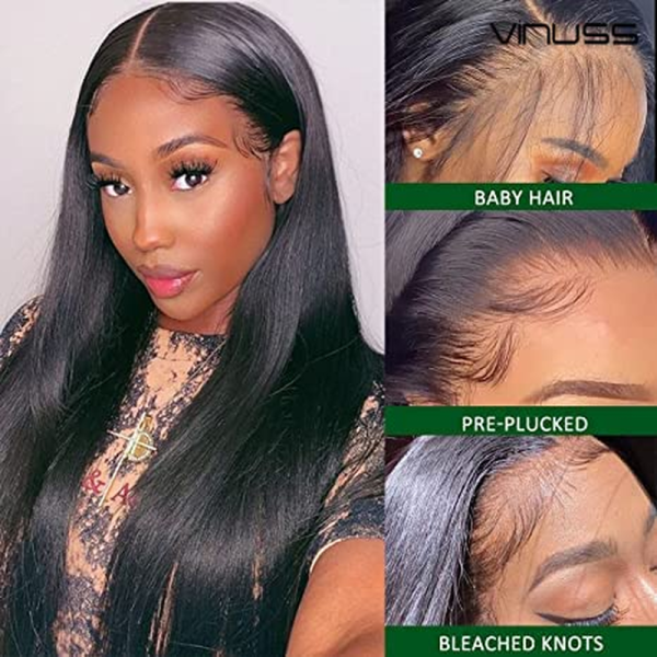 13X6 HD Transparent Lace Front Wigs Human Hair Wigs for Black Women, Glueless Human Hair Lace Front Wigs Pre Plucked Bleached Knots Straight 150% Density Brazilian Hair, Long Black Wigs 16Inch - Image 4