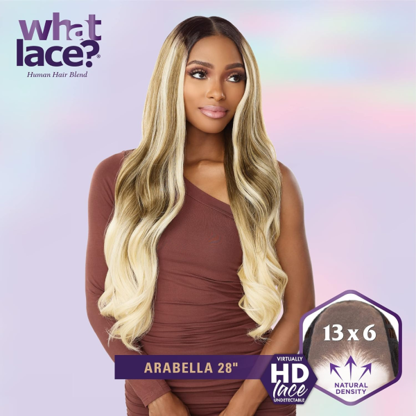 What Lace 13X6 Wigs - Arabella 28 Inch Human Hair Blend Lacefrontal Glueless Synthetic with Natural Density Preplucked Hairline (COLORMELTCHOCOLATE) - Image 2