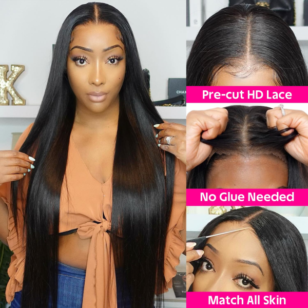 20 Inch Glueless Lace Front Wigs Human Hair Pre Plucked Straight HD Lace Front Wigs Human Hair Bleached Knots Natural Hairline Glueless Go and Wear Wigs Human Hair Pre Plucked Pre Cut - Image 2