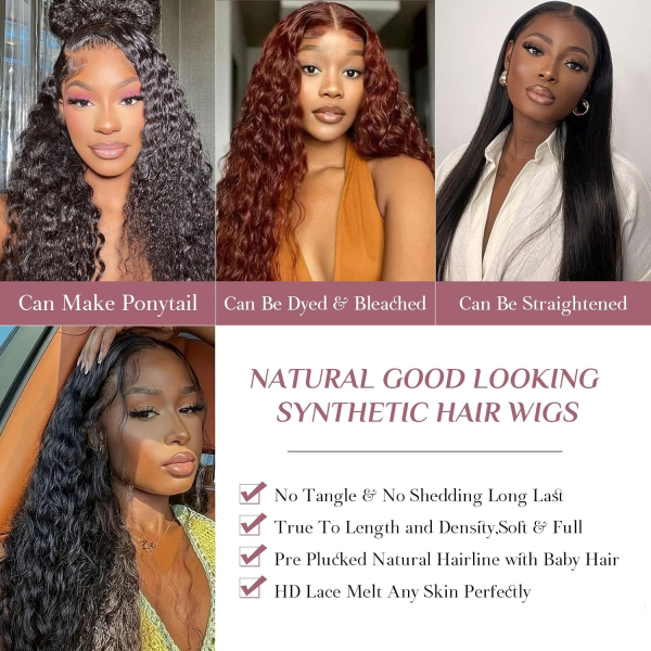 Lace Front Wigs Synthetic Glueless Wigs Pre Plucked 13X6 HD Lace Frontal Wigs Loose Curly Natural Hairline with Baby Hair for Women 14 Inch - Image 4