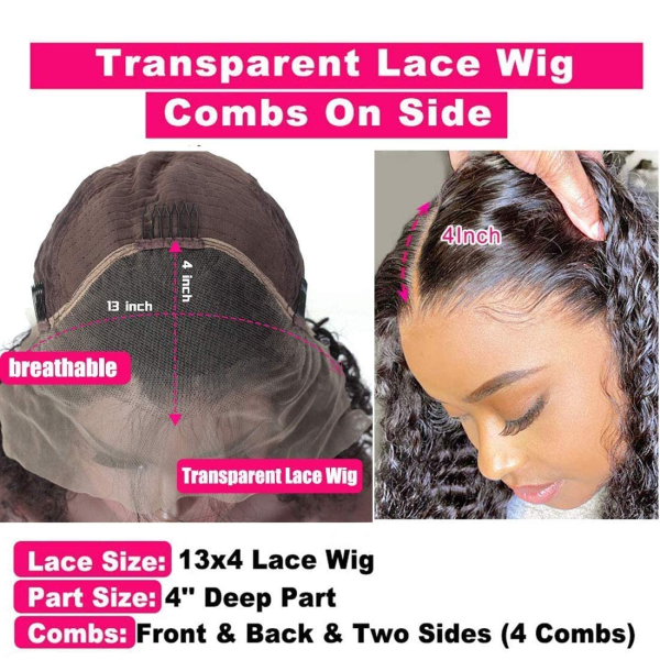 13X4 Curly Lace Front Human Hair Wig - HD Transparent Frontal, Pre-Plucked with Baby Hair for Black Women - Brazilian Virgin Hair, 150% Density, 20 Inch, Natural Color - Image 4