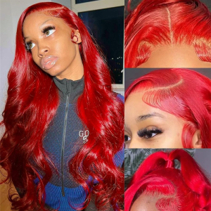 Long 32 Inch Red Lace Front Wigs Human Hair Body Wave 13X4 Hot Red HD Transparent Lace Front Wig Human Hair Wear and Go Glueless Red Wig Pre Plucked with Baby Hair Hd Lace Frontal Wigs for Black Women