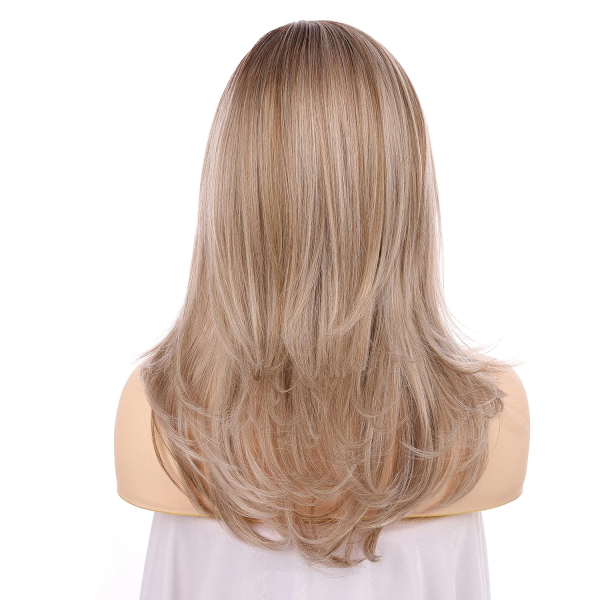 18 Inch Premium High-Temperature Synthetic Hair 130% Density Straight Lace Front Side Part Long Wigs (Light Ash Blonde Evenly Blended with Cool Platinum Blonde and Dark Roots-Rl19/23Ss) - Image 4