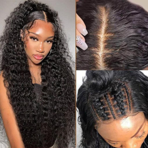 13X6 HD Transparent Lace Front Wigs for Black Women Mongolian Deep Curly Lace Front Wig Glueless Wigs Pre Plucked with Baby Hair Deep Wave Frontal Wig Wet and Wavy Human Hair Wig (26Inch)