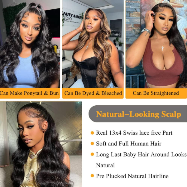 13X4 Lace Front Wigs Human Hair Body Wave Lace Front Human Hair Wigs for Black Women Glueless Brazilian 150% Density Human Hair Wigs Pre Plucked Bleached Knots with Baby Hair 20 Inch - Image 3