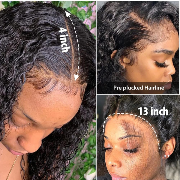 13X4 Curly Lace Front Human Hair Wig - HD Transparent Frontal, Pre-Plucked with Baby Hair for Black Women - Brazilian Virgin Hair, 150% Density, 20 Inch, Natural Color - Image 2