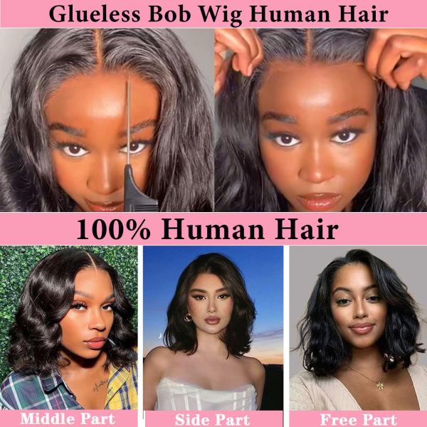 Wear and Go Glueless Wigs Human Hair Pre Plucked Pre Cut Bob Wig Human Hair with Elastic Band for Black Women Body Wave 4X4 Closure Human Hair 16 Inch - Image 3