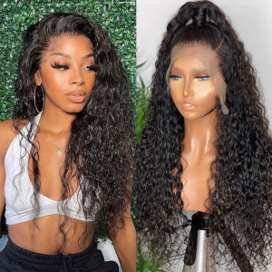 13X4 Curly Lace Front Human Hair Wig - HD Transparent Frontal, Pre-Plucked with Baby Hair for Black Women - Brazilian Virgin Hair, 150% Density, 20 Inch, Natural Color