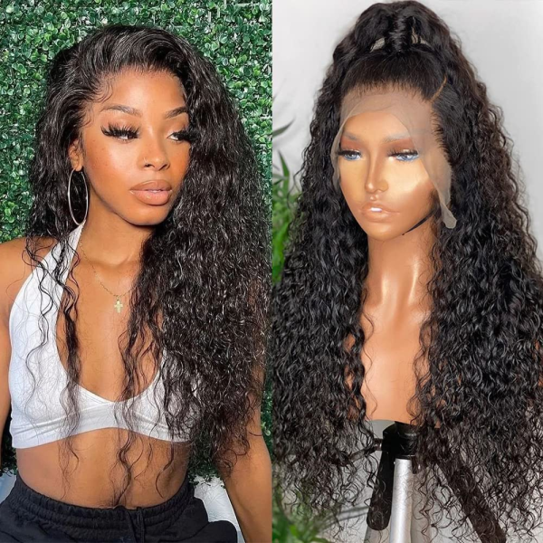 13X4 Curly Lace Front Human Hair Wig - HD Transparent Frontal, Pre-Plucked with Baby Hair for Black Women - Brazilian Virgin Hair, 150% Density, 20 Inch, Natural Color