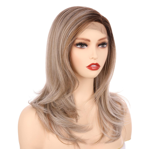 18 Inch Premium High-Temperature Synthetic Hair 130% Density Straight Lace Front Side Part Long Wigs (Light Ash Blonde Evenly Blended with Cool Platinum Blonde and Dark Roots-Rl19/23Ss) - Image 5