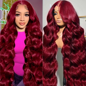 20Inch 99J Burgundy Lace Front Wig Human Hair 13X4 Body Wave Lace Frontal Wigs 200% Density Red Wig HD Transparent Wine Red Lace Front Wigs Human Hair