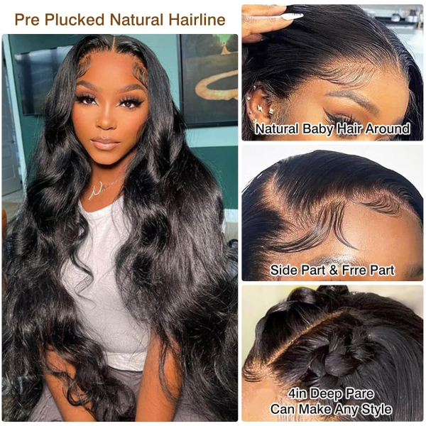 13X4 Lace Front Wigs Human Hair 28 Inch 180% Density Body Wave Pre Plucked HD Transparent Lace Frontal Wigs Baby Hair - Image 2