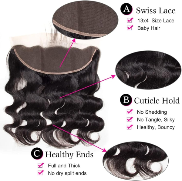 13X4 Lace Frontal Closure Body Wave Ear to Ear HD Lace Frontal 14 Inch Brazilian Human Hair Closure Free Part 150% Density Body Wave Hair Extensions Pre Plucked Natural Black - Image 4