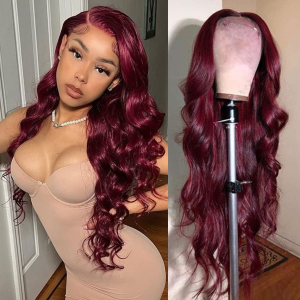 Burgundy Lace Front Wig 99J Body Wave 13X4 Lace Front Wig for Black Women Pre-Plucked 180% Density Full Lace Wig Human Hair (18Inch, Burgundy Wig)