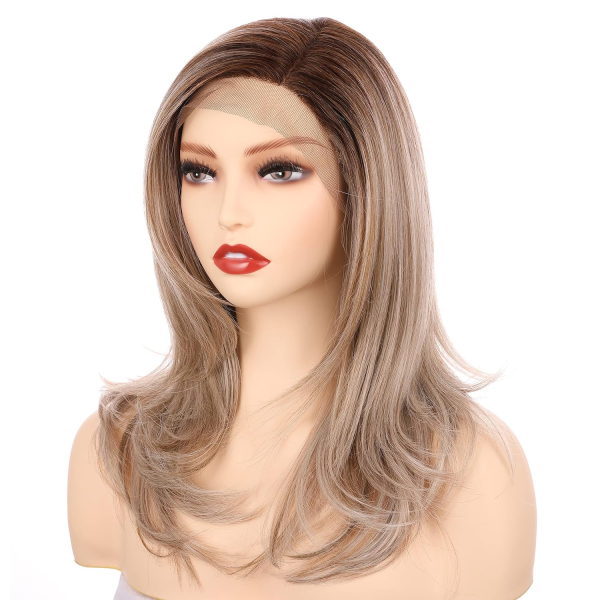 18 Inch Premium High-Temperature Synthetic Hair 130% Density Straight Lace Front Side Part Long Wigs (Light Ash Blonde Evenly Blended with Cool Platinum Blonde and Dark Roots-Rl19/23Ss) - Image 2