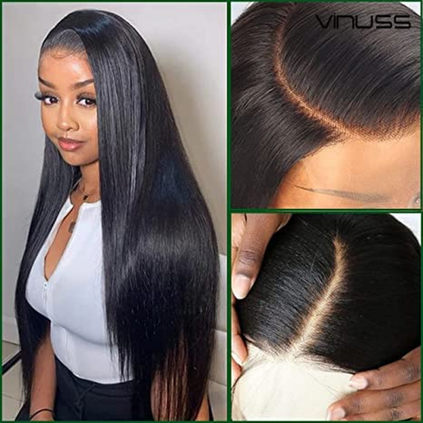 13X6 HD Transparent Lace Front Wigs Human Hair Wigs for Black Women, Glueless Human Hair Lace Front Wigs Pre Plucked Bleached Knots Straight 150% Density Brazilian Hair, Long Black Wigs 16Inch - Image 3