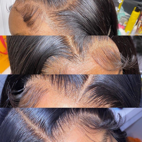 Short Straight Bob Wig Human Hair 4X4 Transparent Lace Front Closure Wig for Black Women Middle Part Pre Plucked Hairline 150% Density Natural Black Color (13X4X1-Water-10 Inch) - Image 4