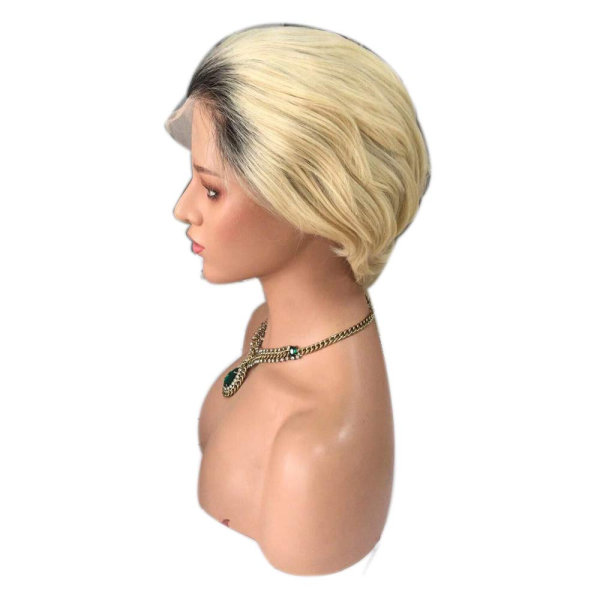 Hair Ombre 613 Pixie Cut 13X1X5 Inch Lace Human Hair Wig Brazilian Natural Straight Hair Dark Roots Blonde Short Length Free Part Pre Plucked Lace Front Wigs for Women 8 Inches - Image 2