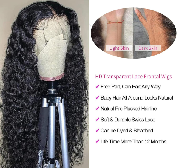 13X4 Deep Wave Lace Front Wigs Human Hair Wigs for Black Women Lace Front Glueless Wigs Human Hair Pre Plucked with Baby Hair Deep Curly Lace Frontal Wigs Human Hair 180% Density 22 Inch - Image 2