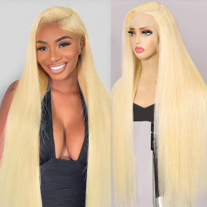 28 Inch Lace Front Wig Human Hair 613 13X4 Transparent Deep Wave 180 Density Free Part Blonde Pre Plucked with Baby Hair HD Lace Frontal for Women