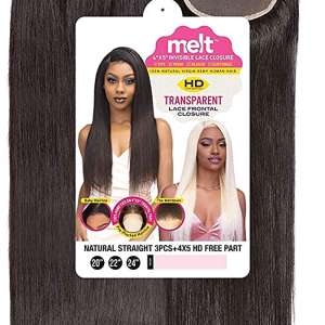 Melt 4X5 Invisible Lace Closure HD Free Part Transparent Lace Frontal Closure Natural Virgin Remy Human Hair MELT CLOSURE NATURAL STRAIGHT 3PCS (18"20"22", NATURAL)