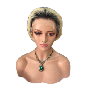 Hair Ombre 613 Pixie Cut 13X1X5 Inch Lace Human Hair Wig Brazilian Natural Straight Hair Dark Roots Blonde Short Length Free Part Pre Plucked Lace Front Wigs for Women 8 Inches