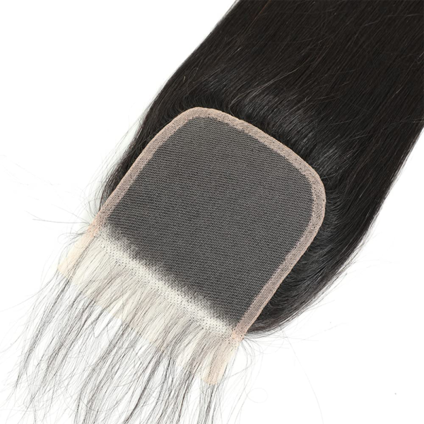 Bundles with Closure Brazilian Straight 3 Bundles with Closure Virgin 100% Unprocessed Human Hair Extensions 4X4 Free Part Lace Closure Natural Color (16 18 20+14) - Image 4