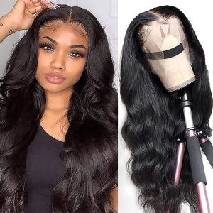 Lace Front Wigs Human Hair Body Wave 13X4 Human Hair Wigs for Black Women 180% Density Glueless Lace Frontal Wigs Brazilian Human Hair Wigs Pre Plucked Bleached Knots 20 Inch Body Wave Wigs