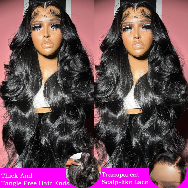 Body Wave Lace Front Wigs Human Hair Pre Plucked 180% Density 13X4 HD Transparent Human Hair Lace Front Wigs for Black Women Glueless 28 Inch Brazilian Virgin Natural Black Wigs with Baby Hair - Image 8